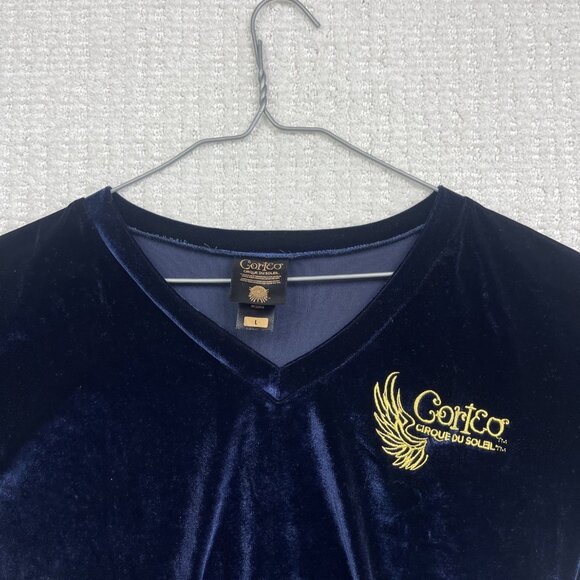 Rare Cirque du Soleil Corteo T-Shirt Women’s Sz L Dark Blue Velour Graphic Logo - Picture 2 of 14